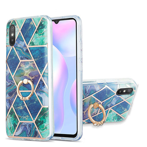 Funda Silicona Gel Goma Patron de Moda Carcasa con Anillo de dedo Soporte Y01B para Xiaomi Redmi 9A Verde Noche