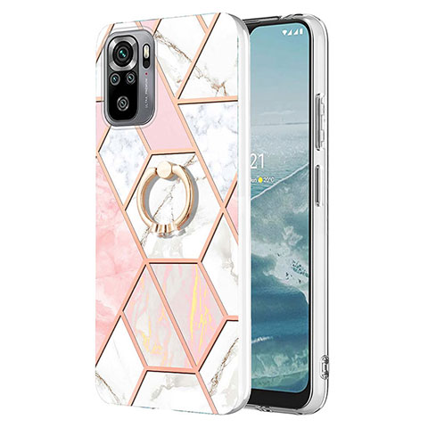 Funda Silicona Gel Goma Patron de Moda Carcasa con Anillo de dedo Soporte Y01B para Xiaomi Redmi Note 10 4G Rosa