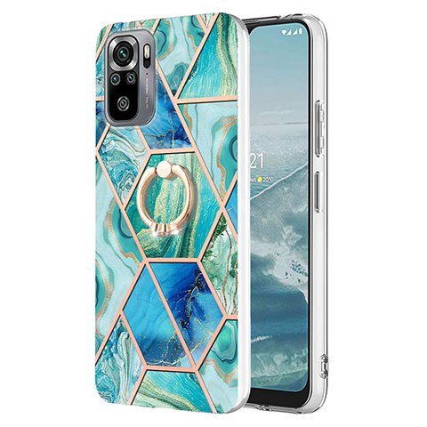 Funda Silicona Gel Goma Patron de Moda Carcasa con Anillo de dedo Soporte Y01B para Xiaomi Redmi Note 10 4G Verde