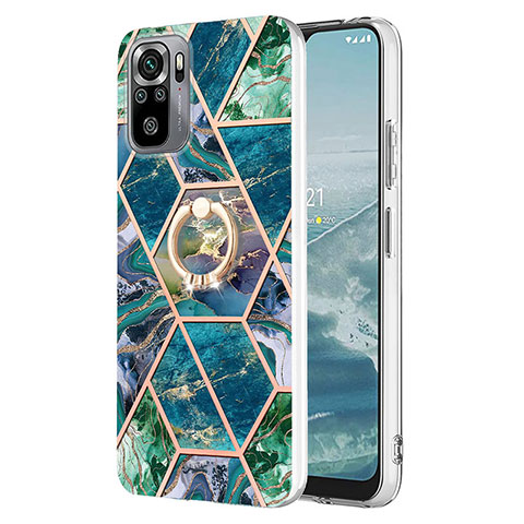 Funda Silicona Gel Goma Patron de Moda Carcasa con Anillo de dedo Soporte Y01B para Xiaomi Redmi Note 10 4G Verde Noche