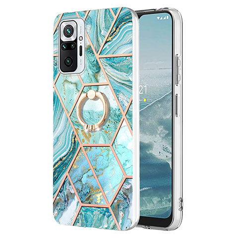 Funda Silicona Gel Goma Patron de Moda Carcasa con Anillo de dedo Soporte Y01B para Xiaomi Redmi Note 10 Pro 4G Menta Verde