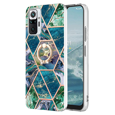 Funda Silicona Gel Goma Patron de Moda Carcasa con Anillo de dedo Soporte Y01B para Xiaomi Redmi Note 10 Pro 4G Verde Noche