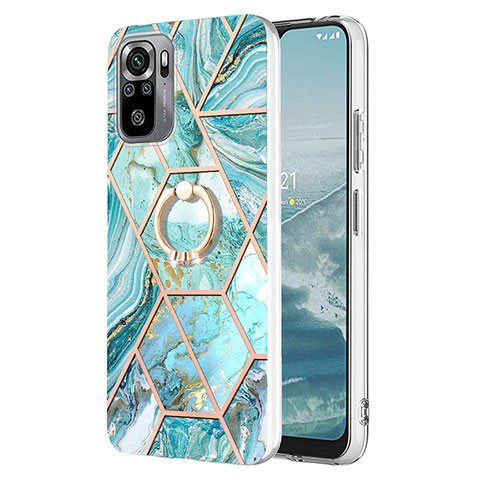 Funda Silicona Gel Goma Patron de Moda Carcasa con Anillo de dedo Soporte Y01B para Xiaomi Redmi Note 10S 4G Menta Verde