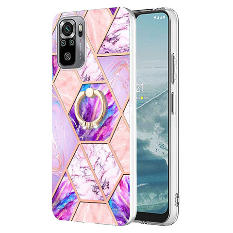 Funda Silicona Gel Goma Patron de Moda Carcasa con Anillo de dedo Soporte Y01B para Xiaomi Redmi Note 10S 4G Purpura Claro