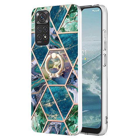 Funda Silicona Gel Goma Patron de Moda Carcasa con Anillo de dedo Soporte Y01B para Xiaomi Redmi Note 11 4G (2022) Verde Noche