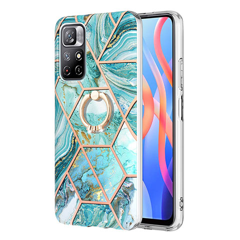 Funda Silicona Gel Goma Patron de Moda Carcasa con Anillo de dedo Soporte Y01B para Xiaomi Redmi Note 11 5G Menta Verde