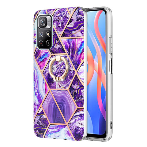 Funda Silicona Gel Goma Patron de Moda Carcasa con Anillo de dedo Soporte Y01B para Xiaomi Redmi Note 11 5G Morado