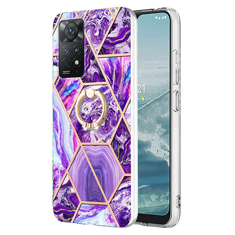 Funda Silicona Gel Goma Patron de Moda Carcasa con Anillo de dedo Soporte Y01B para Xiaomi Redmi Note 11 Pro 4G Morado