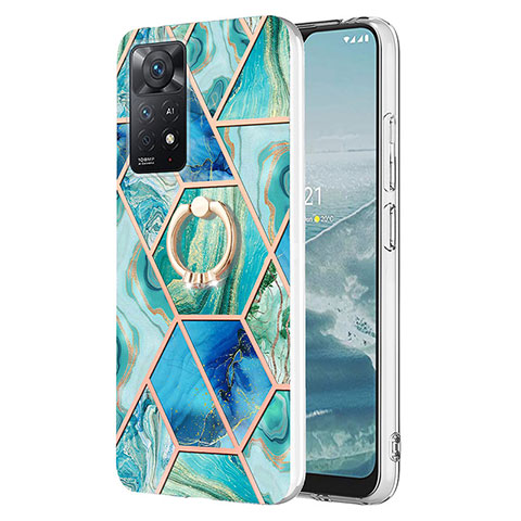 Funda Silicona Gel Goma Patron de Moda Carcasa con Anillo de dedo Soporte Y01B para Xiaomi Redmi Note 11 Pro 5G Verde