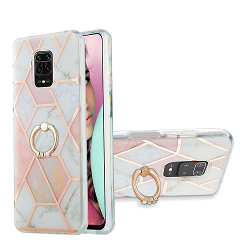 Funda Silicona Gel Goma Patron de Moda Carcasa con Anillo de dedo Soporte Y01B para Xiaomi Redmi Note 9 Pro Max Rosa