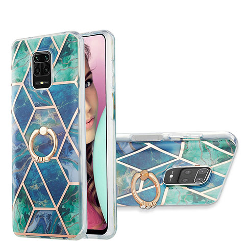 Funda Silicona Gel Goma Patron de Moda Carcasa con Anillo de dedo Soporte Y01B para Xiaomi Redmi Note 9 Pro Max Verde Noche