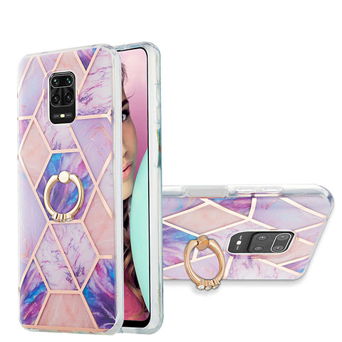 Funda Silicona Gel Goma Patron de Moda Carcasa con Anillo de dedo Soporte Y01B para Xiaomi Redmi Note 9S Purpura Claro