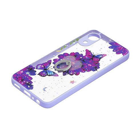 Funda Silicona Gel Goma Patron de Moda Carcasa con Anillo de dedo Soporte Y01X para Samsung Galaxy A03 Core Morado