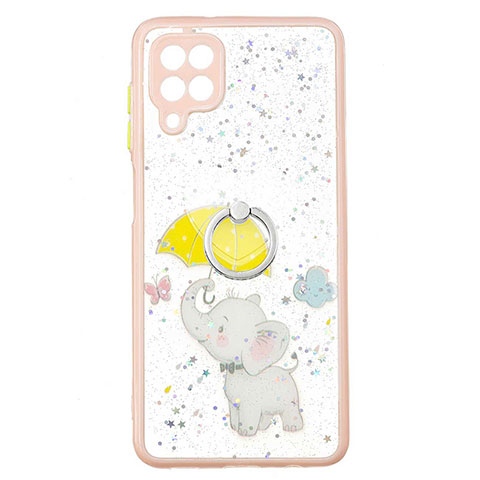 Funda Silicona Gel Goma Patron de Moda Carcasa con Anillo de dedo Soporte Y01X para Samsung Galaxy A12 5G Amarillo