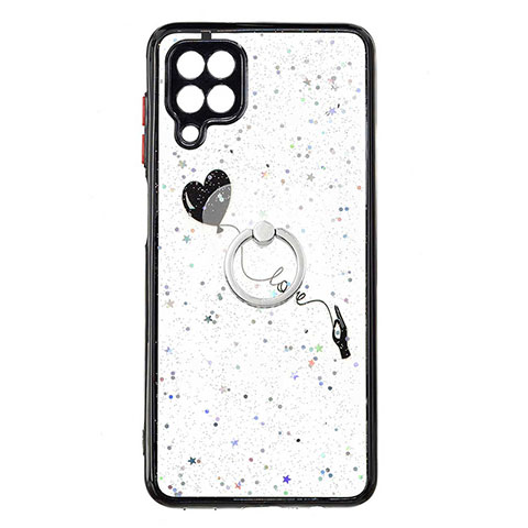 Funda Silicona Gel Goma Patron de Moda Carcasa con Anillo de dedo Soporte Y01X para Samsung Galaxy A12 Nacho Negro