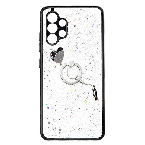 Funda Silicona Gel Goma Patron de Moda Carcasa con Anillo de dedo Soporte Y01X para Samsung Galaxy A32 4G Negro