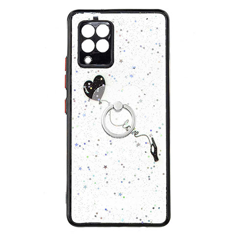 Funda Silicona Gel Goma Patron de Moda Carcasa con Anillo de dedo Soporte Y01X para Samsung Galaxy A42 5G Negro