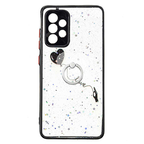 Funda Silicona Gel Goma Patron de Moda Carcasa con Anillo de dedo Soporte Y01X para Samsung Galaxy A52 4G Negro