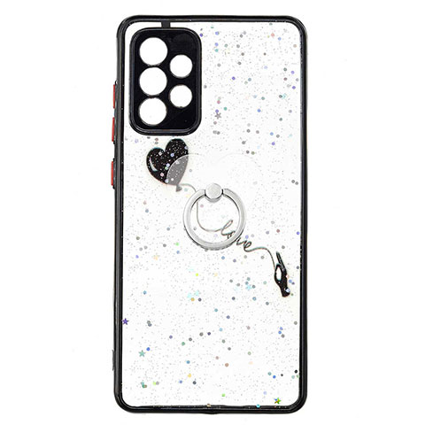 Funda Silicona Gel Goma Patron de Moda Carcasa con Anillo de dedo Soporte Y01X para Samsung Galaxy A72 4G Negro