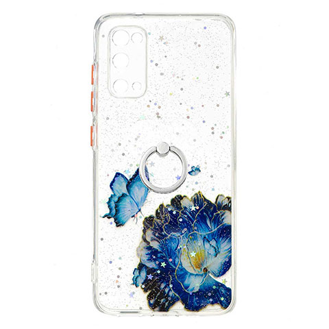 Funda Silicona Gel Goma Patron de Moda Carcasa con Anillo de dedo Soporte Y01X para Samsung Galaxy S20 5G Azul