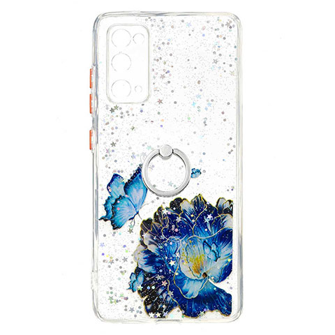 Funda Silicona Gel Goma Patron de Moda Carcasa con Anillo de dedo Soporte Y01X para Samsung Galaxy S20 FE 5G Azul