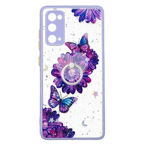 Funda Silicona Gel Goma Patron de Moda Carcasa con Anillo de dedo Soporte Y01X para Samsung Galaxy S20 FE 5G Morado