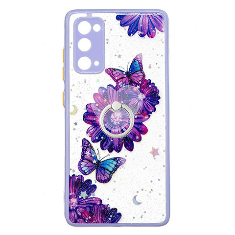 Funda Silicona Gel Goma Patron de Moda Carcasa con Anillo de dedo Soporte Y01X para Samsung Galaxy S20 Lite 5G Morado