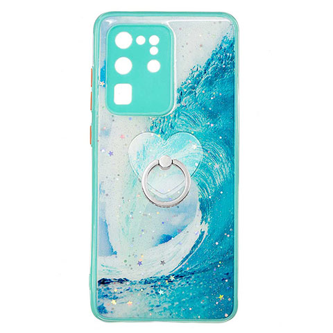 Funda Silicona Gel Goma Patron de Moda Carcasa con Anillo de dedo Soporte Y01X para Samsung Galaxy S20 Ultra Verde