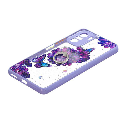 Funda Silicona Gel Goma Patron de Moda Carcasa con Anillo de dedo Soporte Y01X para Xiaomi Mi 11i 5G Morado