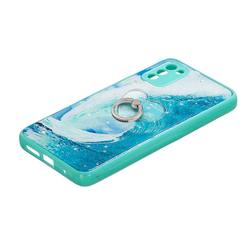 Funda Silicona Gel Goma Patron de Moda Carcasa con Anillo de dedo Soporte Y01X para Xiaomi Poco M3 Verde