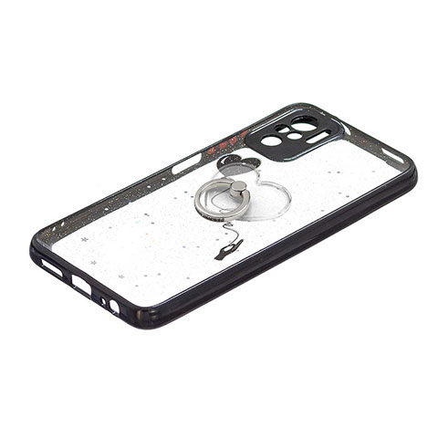 Funda Silicona Gel Goma Patron de Moda Carcasa con Anillo de dedo Soporte Y01X para Xiaomi Poco M5S Negro