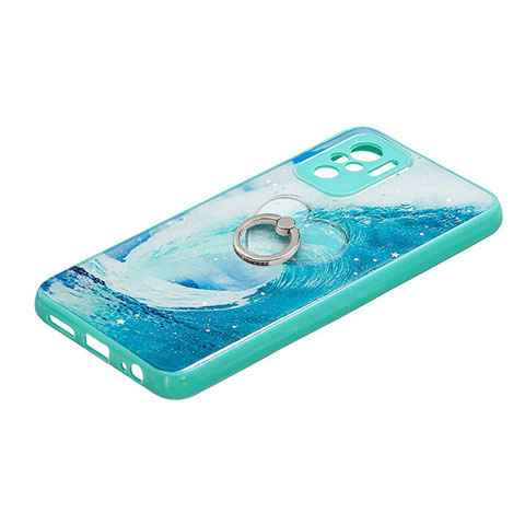 Funda Silicona Gel Goma Patron de Moda Carcasa con Anillo de dedo Soporte Y01X para Xiaomi Redmi Note 10 4G Verde