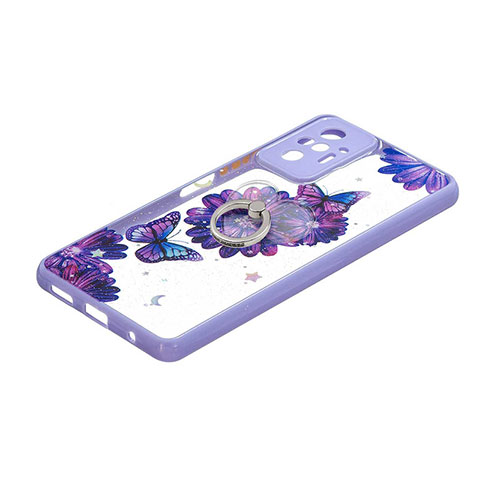 Funda Silicona Gel Goma Patron de Moda Carcasa con Anillo de dedo Soporte Y01X para Xiaomi Redmi Note 10 Pro Max Morado