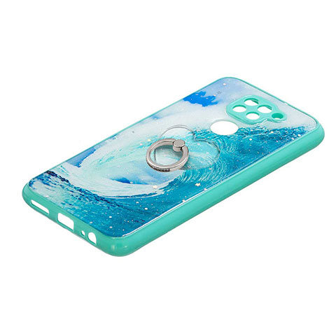 Funda Silicona Gel Goma Patron de Moda Carcasa con Anillo de dedo Soporte Y01X para Xiaomi Redmi Note 9 Verde