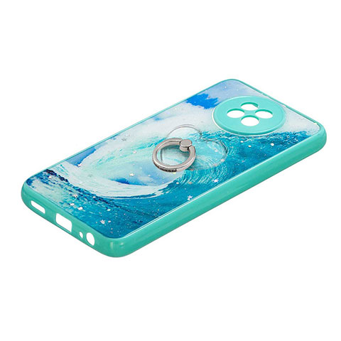 Funda Silicona Gel Goma Patron de Moda Carcasa con Anillo de dedo Soporte Y01X para Xiaomi Redmi Note 9T 5G Verde