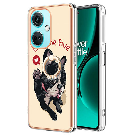 Funda Silicona Gel Goma Patron de Moda Carcasa con Anillo de dedo Soporte Y02B para OnePlus Nord CE 3 5G Caqui