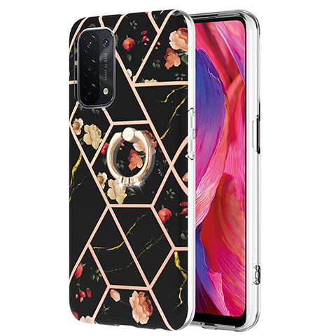 Funda Silicona Gel Goma Patron de Moda Carcasa con Anillo de dedo Soporte Y02B para Oppo A93 5G Negro