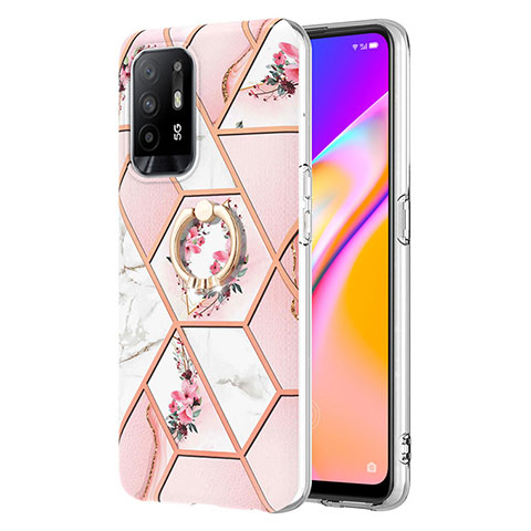 Funda Silicona Gel Goma Patron de Moda Carcasa con Anillo de dedo Soporte Y02B para Oppo F19 Pro+ Plus 5G Rosa