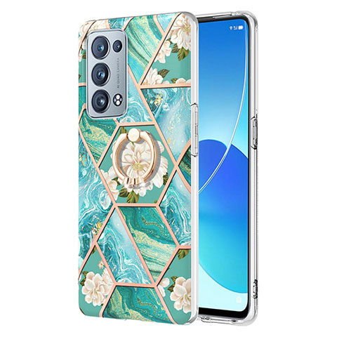 Funda Silicona Gel Goma Patron de Moda Carcasa con Anillo de dedo Soporte Y02B para Oppo Reno6 Pro 5G Verde