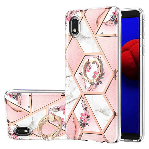 Funda Silicona Gel Goma Patron de Moda Carcasa con Anillo de dedo Soporte Y02B para Samsung Galaxy A01 Core Rosa