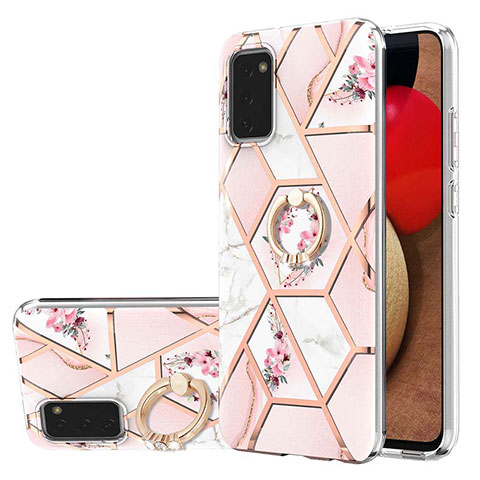 Funda Silicona Gel Goma Patron de Moda Carcasa con Anillo de dedo Soporte Y02B para Samsung Galaxy A03s Rosa