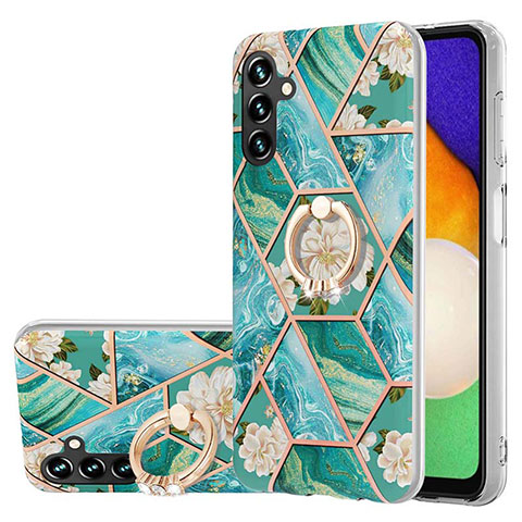 Funda Silicona Gel Goma Patron de Moda Carcasa con Anillo de dedo Soporte Y02B para Samsung Galaxy A04s Verde