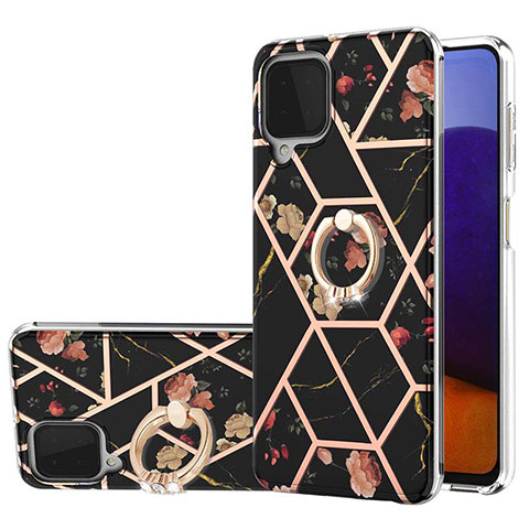 Funda Silicona Gel Goma Patron de Moda Carcasa con Anillo de dedo Soporte Y02B para Samsung Galaxy A22 4G Negro