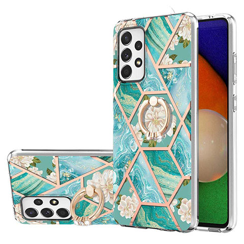 Funda Silicona Gel Goma Patron de Moda Carcasa con Anillo de dedo Soporte Y02B para Samsung Galaxy A23 4G Verde