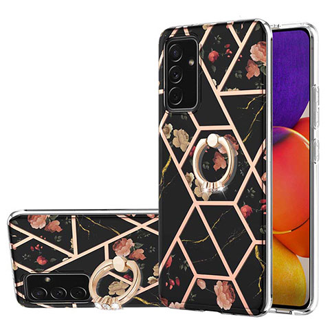 Funda Silicona Gel Goma Patron de Moda Carcasa con Anillo de dedo Soporte Y02B para Samsung Galaxy A24 4G Negro