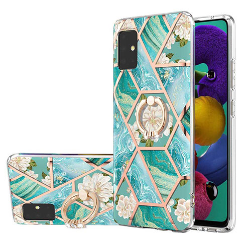 Funda Silicona Gel Goma Patron de Moda Carcasa con Anillo de dedo Soporte Y02B para Samsung Galaxy A51 4G Verde