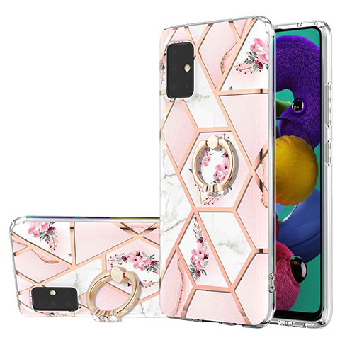 Funda Silicona Gel Goma Patron de Moda Carcasa con Anillo de dedo Soporte Y02B para Samsung Galaxy A51 5G Rosa