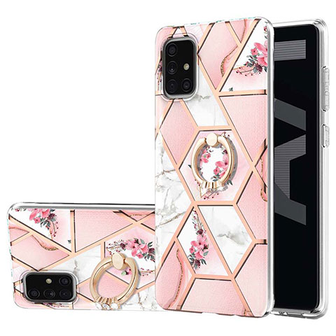 Funda Silicona Gel Goma Patron de Moda Carcasa con Anillo de dedo Soporte Y02B para Samsung Galaxy A71 4G A715 Rosa