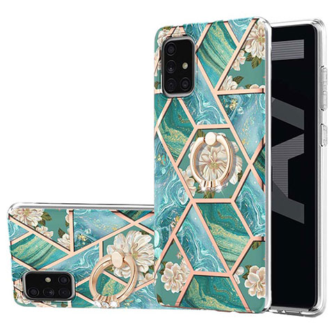 Funda Silicona Gel Goma Patron de Moda Carcasa con Anillo de dedo Soporte Y02B para Samsung Galaxy A71 4G A715 Verde