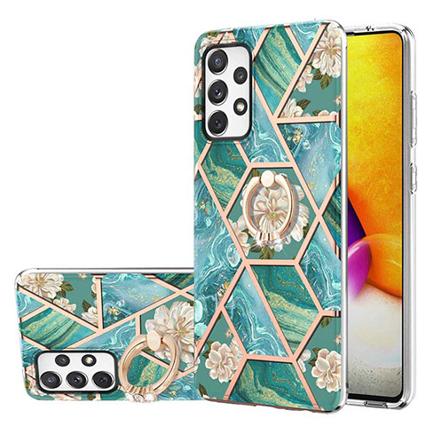 Funda Silicona Gel Goma Patron de Moda Carcasa con Anillo de dedo Soporte Y02B para Samsung Galaxy A72 4G Verde